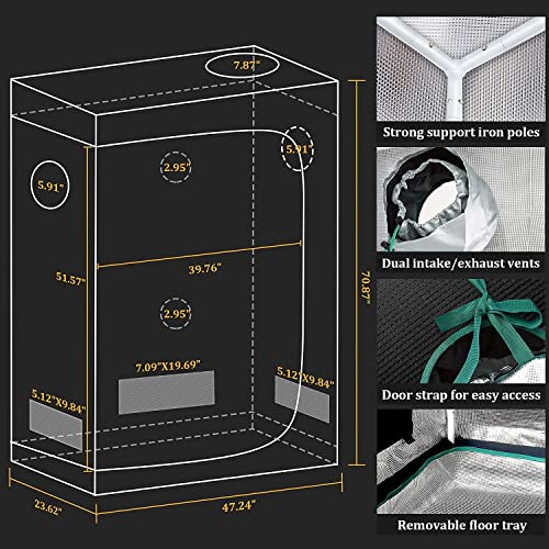 MARS HYDRO Grow Tent Kit Complete 2x4ft SP3000 Samsung LM301B 960pcs LEDs Grow Light Meanwell Driver, 24"x48"x70" Growing Tent Kit Grow Tent Complete System 1680D Grow Tent with 4”Ventilation Kit