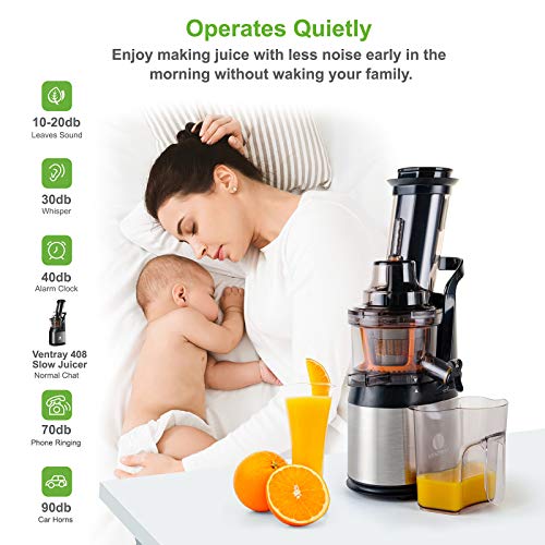 Ventray Cold Press Juicer Machine, Electric Slow Masticating Juice Extractor Maker for Citrus Orange Fruit Vegetable with Quiet Motor & Large Feed Chute, Vertical Compact Design and Easy Clean - 408