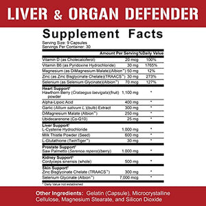 Rich Piana 5% Nutrition Liver & Organ Defender, Cycle Support for Bodybuilding | Heart, Prostate, Kidney, Skin | L-Cysteine HCL, Milk Thistle, L-Glutathione, ALA, CoQ10, Zinc, 270 Pills (30d Supply)