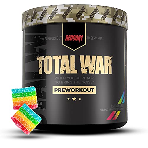 Redcon1 Total War Preworkout - 30 Servings, Boost Energy, Increase Endurance and Focus, Beta-Alanine, 350mg Caffeine, Citrulline Malate, Nitric Oxide Booster - Keto Friendly (Rainbow Candy)