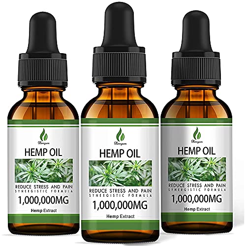 (3 Pack) Organic Hemp Oil for Pain Relief and Inflammation - 1,000,000 mg Extra Strength Hemp - for Anxiety & Stress Relief - Supports Sleep, Focus, Relaxation - Zero Cbd - Organically USA, Non-GMO