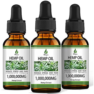 (3 Pack) Organic Hemp Oil for Pain Relief and Inflammation - 1,000,000 mg Extra Strength Hemp - for Anxiety & Stress Relief - Supports Sleep, Focus, Relaxation - Zero Cbd - Organically USA, Non-GMO