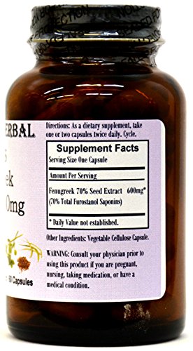 Fenugreek Extract - 70% Furostanol Saponins - 60 600mg VegiCaps - Stearate Free, Bottled in Glass!