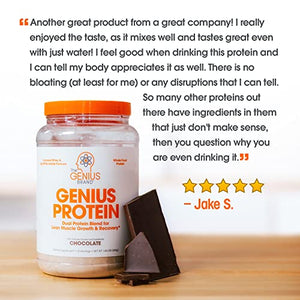 Genius Protein Powder - Natural Whole Food Egg White & Whey Protein Isolate Lean Muscle Building Blend for Women & Men Grass Fed Post Workout Meal Replacement Shake for Recovery, Chocolate