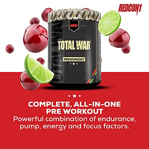 Redcon1 Total War - Pre Workout Powder, 50 Servings, Boost Energy, Increase Endurance and Focus, Beta-Alanine, 350mg Caffeine, Citrulline Malate, Nitric Oxide Booster - Keto Friendly - (Cherry Lime)