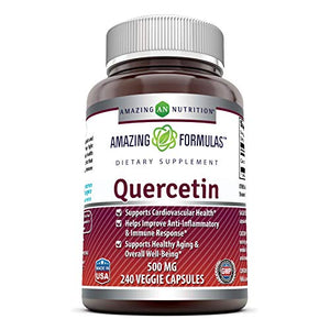 Amazing Formulas Quercetin-500 Mg,240 Veggie Capsules (Non-GMO,Gluten Free) Supports Cardiovascular Health-Helps Improve Anti-Inflammatory & Immune System-Supports Healthy Aging & Overall Health