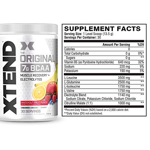 XTEND Original BCAA Powder Knockout Fruit Punch | Sugar Free Post Workout Muscle Recovery Drink with Amino Acids | 7g BCAAs for Men & Women | 30 Servings