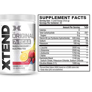 XTEND Original BCAA Powder Knockout Fruit Punch | Sugar Free Post Workout Muscle Recovery Drink with Amino Acids | 7g BCAAs for Men & Women | 30 Servings