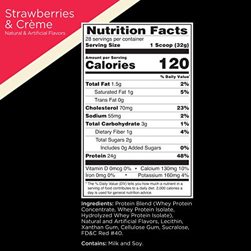 Rule One Proteins, R1 Whey Blend -Strawberries & Crème, 24g Fast-Acting Whey Protein Concentrates, Isolates, & Hydrolysates Per Serving, with Naturally Occurring EAAs & BCAAs, 2 Pounds, 28 Servings