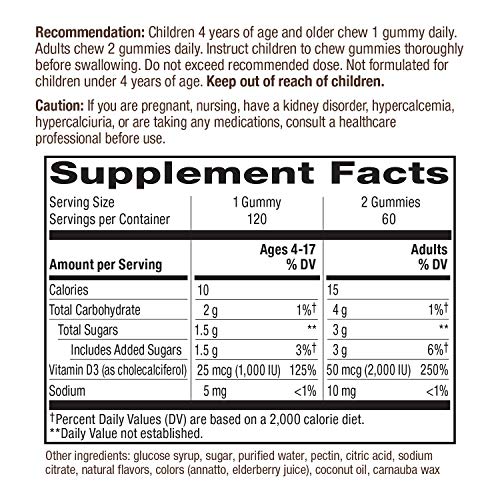 Nature’s Way Vitamin D3, Immune Support, 2000 IU (50 mcg) per Serving, Fruit Flavor, 120 Gummies