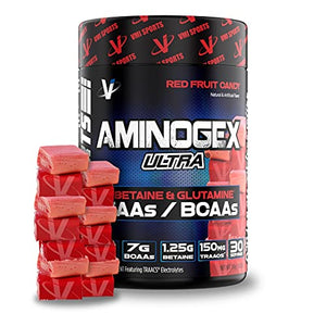 VMI Sports | Aminogex Ultra | BCAA Powder | Amino Acids + Betaine and Glutamine | Amino Acid Post Workout Recovery Drink | Intra Workout Drink with TRAACS Electrolytes | (Red Fruit Candy, 30 Servings)