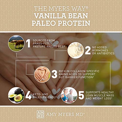 Pure Paleo Protein by Dr. Amy Myers – Clean Grass Fed, Pasture Raised Hormone Free Protein, Non-GMO, Gluten & Dairy Free – 21g Protein Per Serving – Vanilla Bean Shake for Paleo and Keto