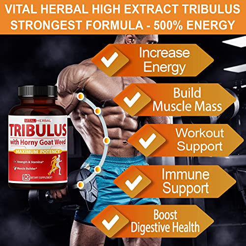 7 in 1 Ultra Tribulus Terrestris with Horny Goat Weed Capsules 9170 mg - Maximum Strength with Ashwagandha Tribulus Maca Root Enhance Energy Stamina for Men Women 1 Bottle (90 Count (Pack of 1))