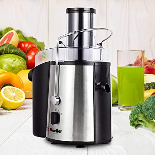 Mueller Juicer Ultra Power, Easy Clean Extractor Press Centrifugal Juicing Machine, Wide 3" Feed Chute for Whole Fruit Vegetable, Anti-drip, High Quality, Large, Silver