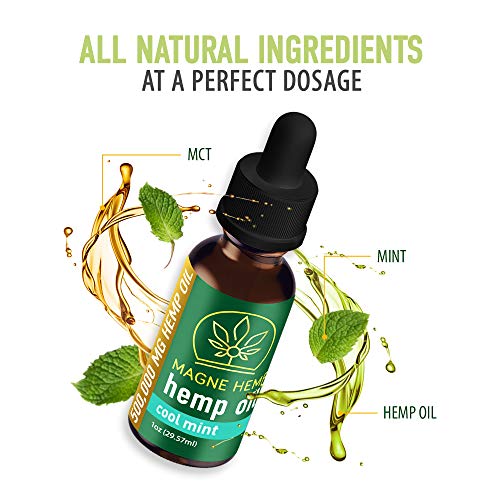 MAGNEHEMP - 500,000MG Cool Mint Flavored Hemp Oil Extract for Pain & Stress, Hemp Oil Drops for Better Sleep