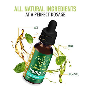 MAGNEHEMP - 500,000MG Cool Mint Flavored Hemp Oil Extract for Pain & Stress, Hemp Oil Drops for Better Sleep