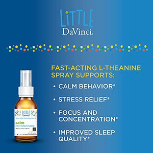 Little DaVinci Calm L-Theanine Spray for Kids, Fruit Punch, 50 Servings - Calming and Relaxing Doctor Formulated Supplement