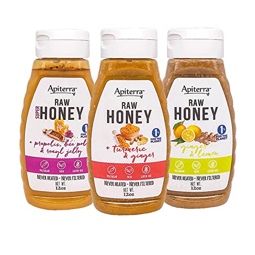 Apiterra - Raw Honey with Superfoods Variety Pack - 12 Ounce (3 Count)