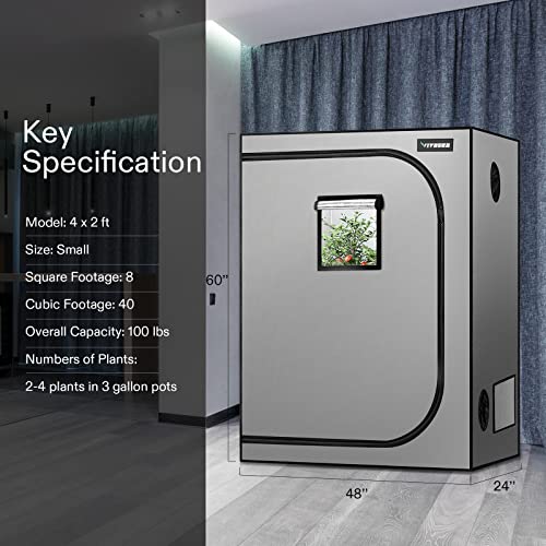 VIVOSUN 48"x24"x60" Grow Tent with Observation Window and Floor Tray, 2x4 FT Mylar hydroponic Tents for Plants