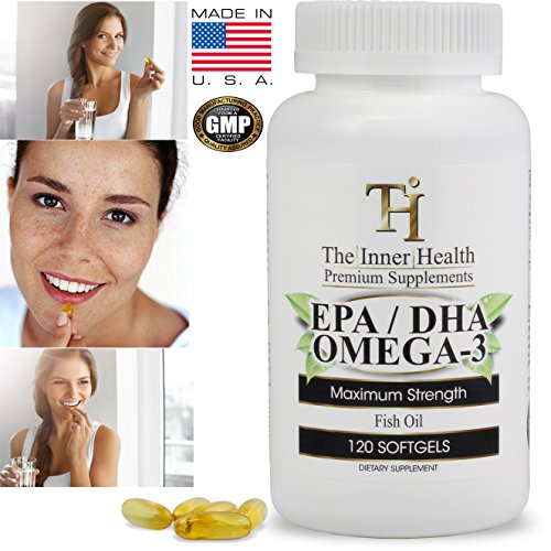 The Inner Health Fish Oil EPA DHA Omega 3 Supplement - Promoting Healthy Heart, Joints, Eyes and Skin - 1000 Mg Marine Lipid Concentrate - Manufactured in The USA - 120 Softgels