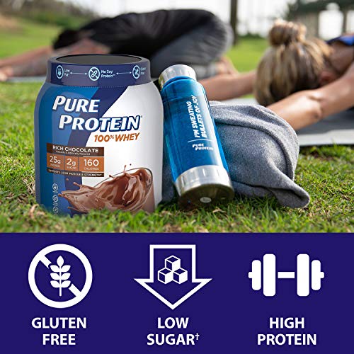 Whey Protein Powder by Pure Protein, Gluten Free, Rich Chocolate, 1.75 lbs, 2 Pack