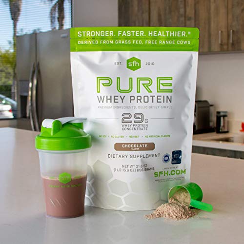 SFH Pure Whey Protein Powder (Chocolate) by SFH | Best Tasting 100% Grass Fed Whey | All Natural | 100% Non-GMO, No Artificials, Soy Free, Gluten Free | (Chocolate, 31.6 Ounce (Pack of 1))