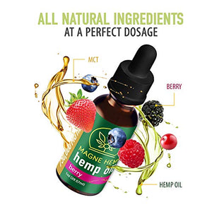 MAGNEHEMP - 750,000MG Berry Flavored Hemp Oil Extract for Pain & Stress, Hemp Oil Drops for Better Sleep