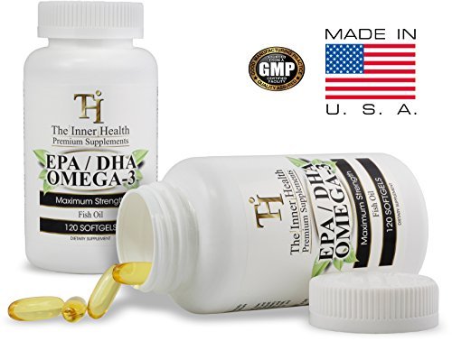 The Inner Health Fish Oil EPA DHA Omega 3 Supplement - Promoting Healthy Heart, Joints, Eyes and Skin - 1000 Mg Marine Lipid Concentrate - Manufactured in The USA - 120 Softgels