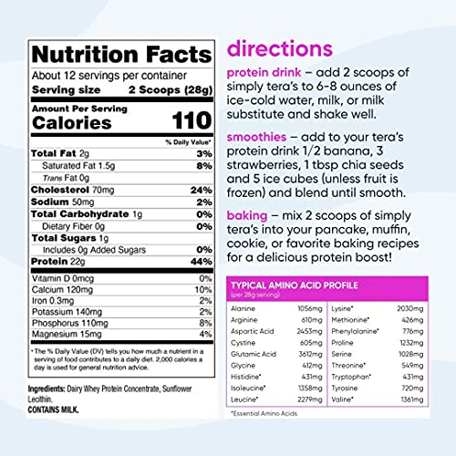 Tera's Whey Protein, rBGH Free, Plain, Unsweetened, 12 Ounce