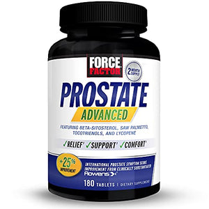 Force Factor Prostate Advanced, Health Supplement for Men for Reducing Nighttime Bathroom Trips, Bladder & Urinary Relief, with Saw Palmetto, Beta-Sitosterol, 180 Tablets (1-Pack)
