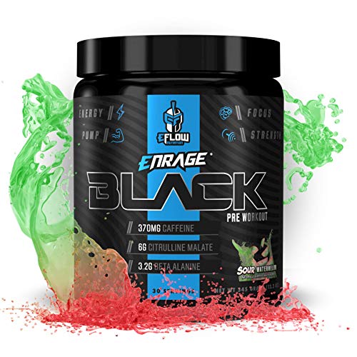 eFlow Nutrition Enrage Black High Stimulant Pre Workout Supplement - Preworkout Powder to Boost Energy, Pumps and Strength - 3 Flavors - 30 Servings - (Sour Watermelon)