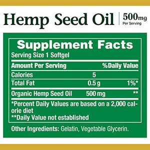 Hemp Seed Oil by Nature's Bounty, Herbal Supplement, 500mg Cold Pressed Oil, 30 Softgels