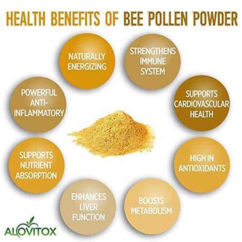 ALOVITOX Bee Pollen Powder | 100% Pure, Natural Raw Bee Pollen - Antioxidants, Proteins, Vitamins B6, B12, C and A, Amino Acids and More (Bee Pollen Powder, 5 LB)