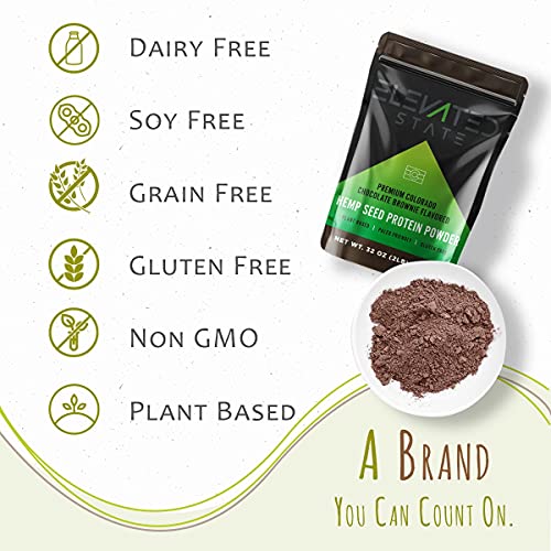 Elevated State Hemp Protein Powder - 32 Fl. Oz. Plant Based Fiber Protein Powder with Amino Acids, Antioxidants - Chocolate Brownie Flavor - Paleo, Keto, and Vegan-Friendly - Locally Sourced in USA