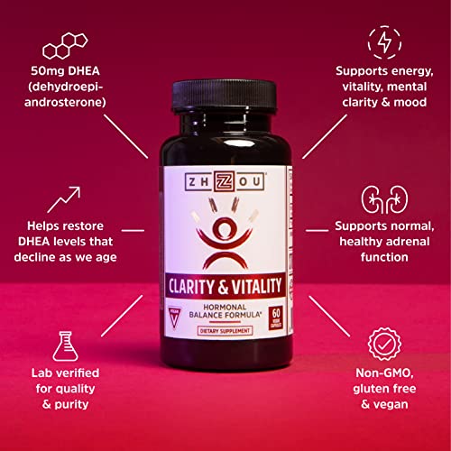 Zhou Clarity and Vitality (formerly DHEA) 50 mg, Hormonal Balance Formula for Women & Men, Healthy Aging, Non-GMO, Vegan, Gluten Free, 60 Capsules