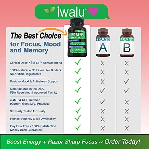 Brain Supplement Nootropics Booster: Support Focus, Boost Concentration, Memory & Clarity, Ashwagandha, Ginkgo Ginseng Bacopa Extract, Vitamin B, Dmae, Focus Supplement Brain Support Energy Pills 60ct