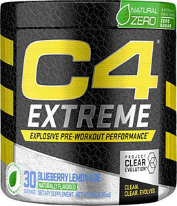 C4 Extreme Natural Zero Pre Workout Powder Blueberry Lemonade | Naturally Flavored Preworkout Energy Supplement for Men & Women | 200mg Caffeine + Beta Alanine + Creatine | 30 Servings