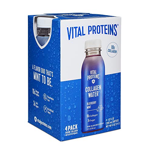 Vital Proteins Collagen Water™, 10g of Collagen per Bottle & Made with Real Fruit Juice, Dairy & Gluten Free - Blueberry Mint, 4 Pack