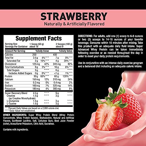 Body Fortress Super Advanced Whey Protein Powder, Gluten Free, Strawberry, 2 Pound (Packaging May Vary)