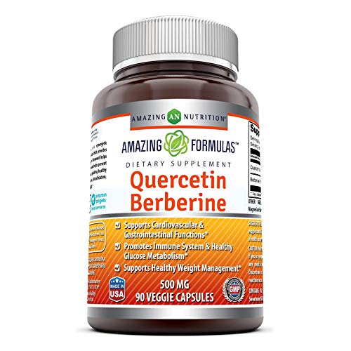 Amazing Formulas Quercetin Berberine - 250mg Berberine and 250mg Quercetin (Non-GMO,Gluten Free) -Potent Anti-oxidant Properties -Supports Heart Health, Energy Production, Immune Function (90 Count)