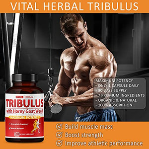 7 in 1 Ultra Tribulus Terrestris with Horny Goat Weed Capsules 9170 mg - Maximum Strength with Ashwagandha Tribulus Maca Root Enhance Energy Stamina for Men Women 1 Bottle (90 Count (Pack of 1))