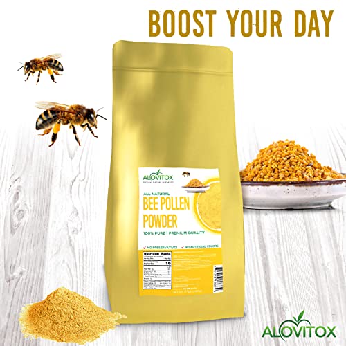 ALOVITOX Bee Pollen Powder | 100% Pure, Natural Raw Bee Pollen - Antioxidants, Proteins, Vitamins B6, B12, C and A, Amino Acids and More (Bee Pollen Powder, 5 LB)