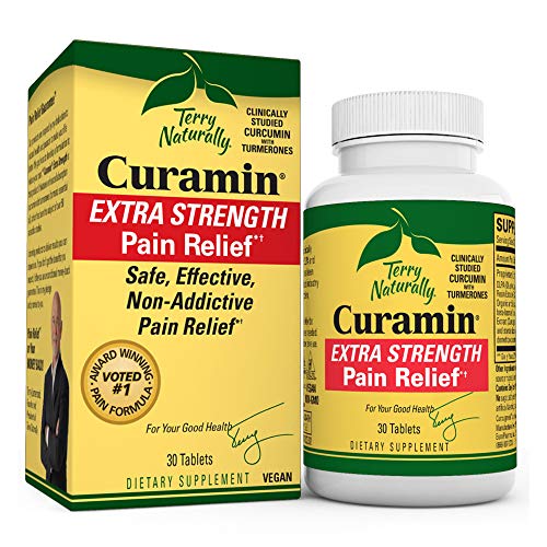 Terry Naturally Curamin Extra Strength - 30 Vegan Tablets - Non-Addictive Pain Relief Supplement with Curcumin from Turmeric, Boswellia & DLPA - Non-GMO, Gluten-Free - 10 Servings