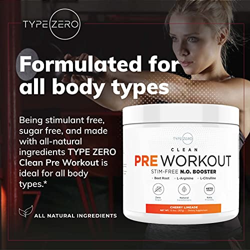 Ultra Clean Stim Free Pump Pre Workout + Nitric Oxide Booster (CherryLimeade) Beetroot, 7G Arginine Citrulline Malate, Betaine, Beta A, ACV+ Sugar/Caffeine Free Natural Non Stim Preworkout Men, Women