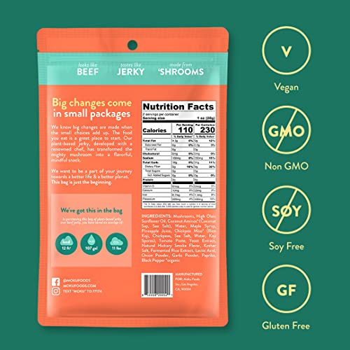 Moku Plant-Based Mushroom Jerky (3 Pack) Vegan Jerky, Gluten-Free, Soy-Free, Non-GMO Vegan Snacks, Vegan Meat No Artificial Sweetener Vegan Food, 2 oz ea (Original, 2 Oz (Pack of 3))