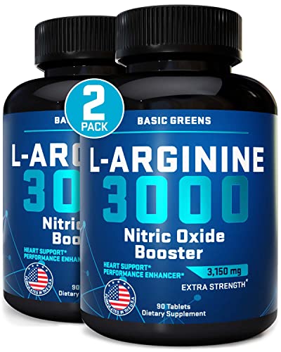 BASIC GREENS L Arginine (180 Tablet) L-Arginine Supplement for Men and Women with Nitric Oxide Booster, L-Arginine Workout - High Energy & Stamina, Boost Muscle Size, Faster Muscle Recovery