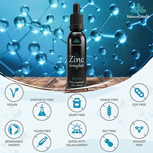 Balanced Health Zinc Complex - 30 Servings, 2oz, Peppermint Flavor, Vegan Liquid Ionic Zinc Sulfate Drops Plus Trace Minerals for Daily Immune System Support