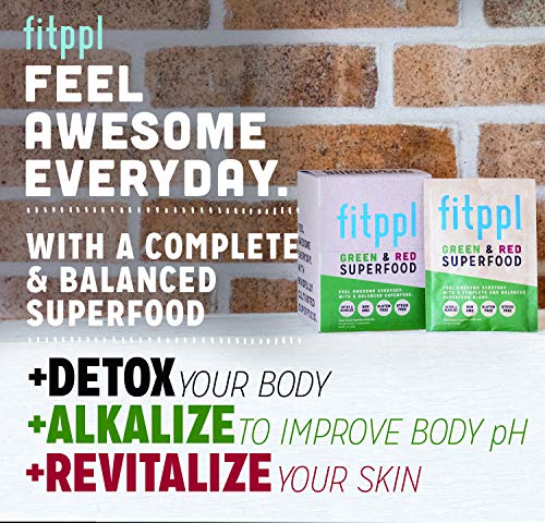 Vegan Green & Red Alkalizing Superfood by fitppl | Organic Ingredients Camu, Chlorella, Spirullina & Moringa for Immune Support | Eco-friendly, Stevia & Gluten Free Keto-Friendly Supplement (10 Count)