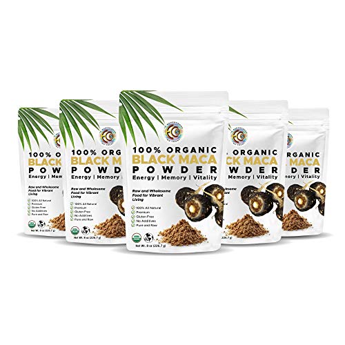 Ultra-Pure Organic Black Maca Root Powder | Raw Natural Superfood Mix | Essential Vitamins, Minerals & Fatty Acids for Improved Energy | Enhanced Performance & Immune System Support 8oz (5 Packs)