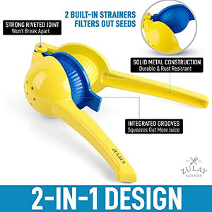 Zulay Metal 2-In-1 Lemon Lime Squeezer - Hand Juicer Lemon Squeezer - Max Extraction Manual Citrus Juicer (Aspen Gold and Princess Blue)